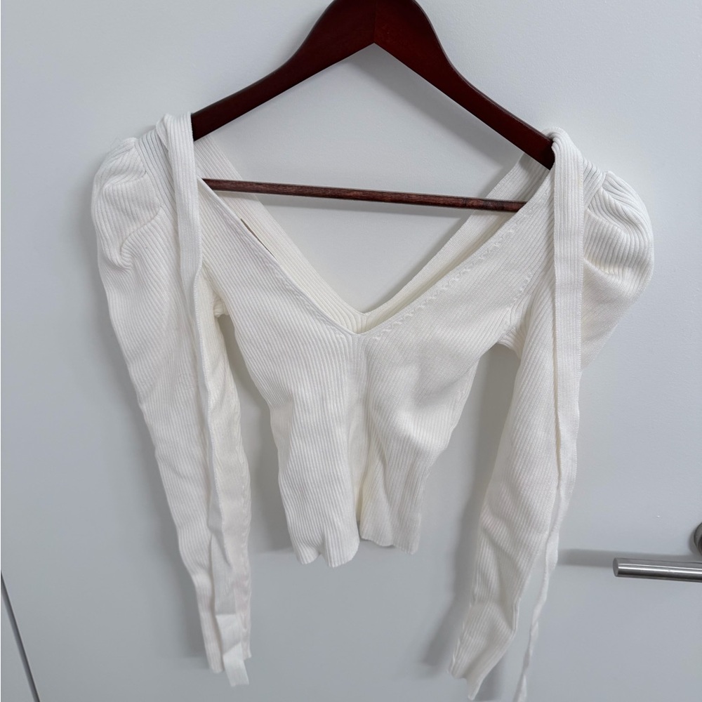 Ronny Kobo Collection Cream V-Neck Ribbed Blouse